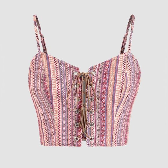 CIDER Tribal print lace up crop top size small - Picture 1 of 5